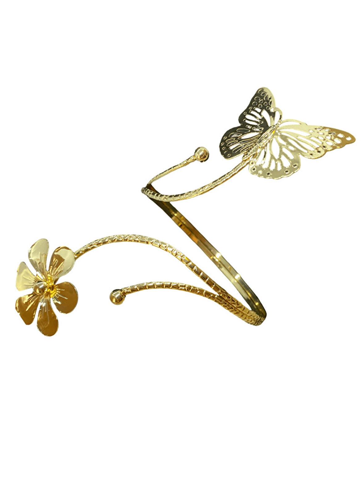 Altın Kaplama Kelebek ve Çiçek Figürlü Pazu Bileklik – Kadın Bijuteri – Zarif ve Gösterişli Takı