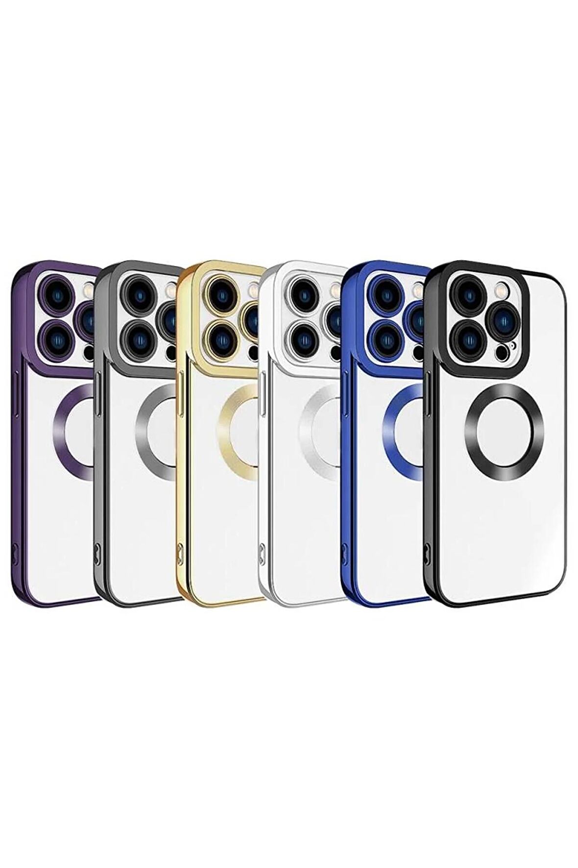 Apple iPhone 15 Pro ile Uyumlu Kılıf Şeffaf Logo Gösteren Parlak Renkli Kenar Telefon Kılıfı Kapak