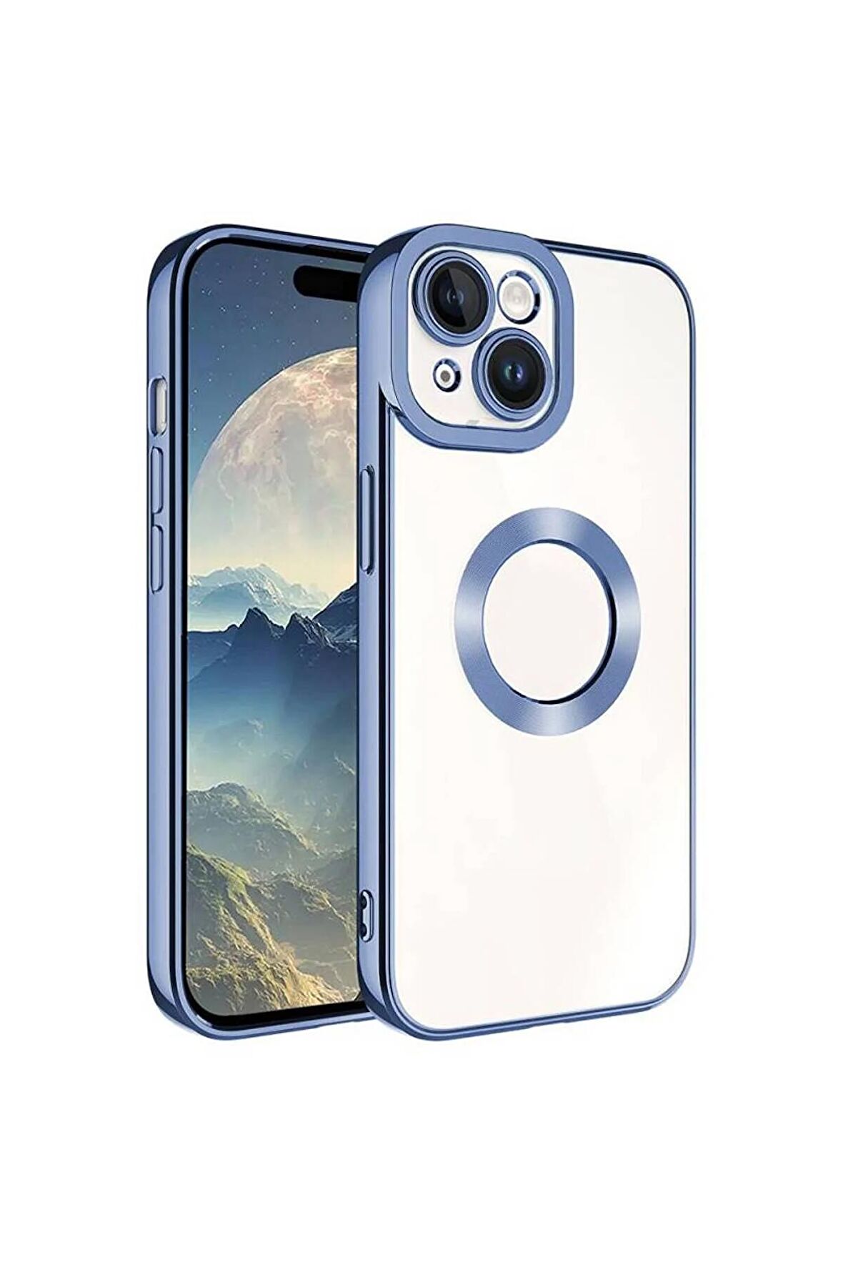Apple iPhone 15 ile Uyumlu Kılıf Şeffaf Logo Gösteren Parlak Renkli Kenar Telefon Kılıfı Kapak