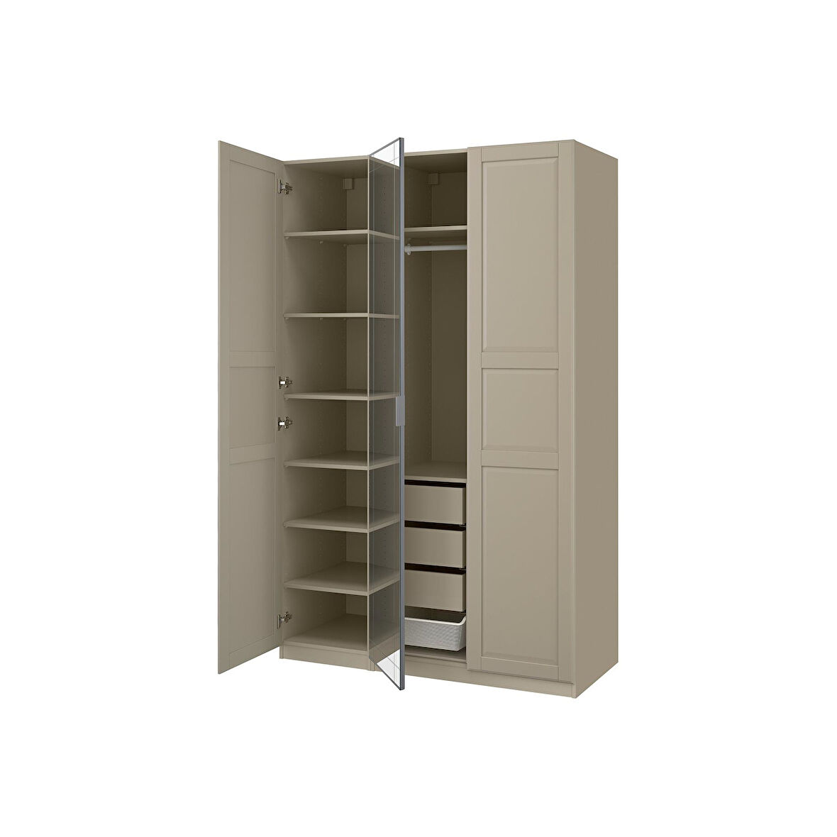 PAX gardırop, gri-bej-aynalı cam, 150x60x236 cm