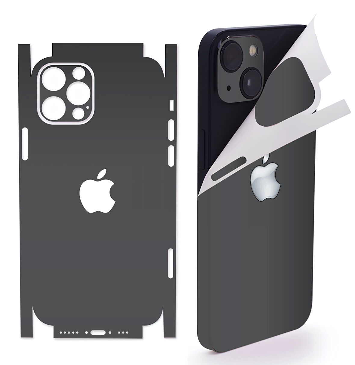 İphone 15 pro için 360 full arka kaplama koruma sticker - 14 FARKLI RENK KOYU GRİ