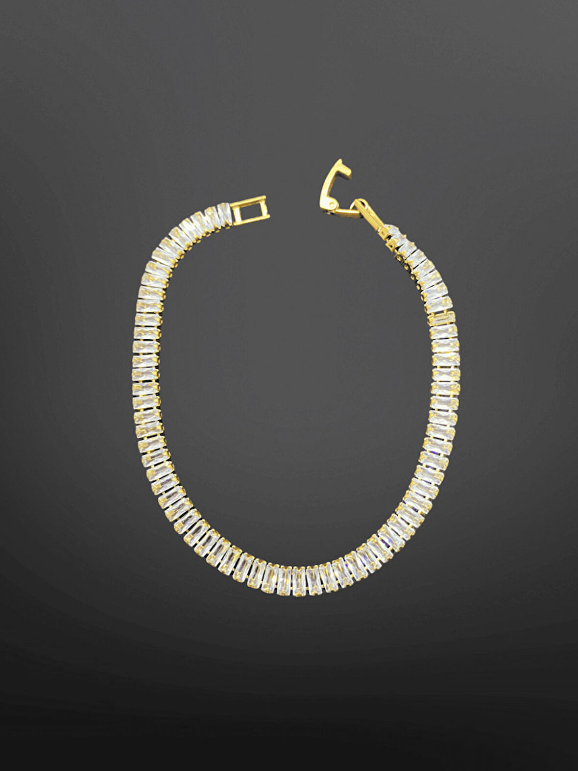 Baget Zirkon Taşlı Gold Renk 316L Çelik Bileklik | Işıltılı Klasik ve Zarif Takı