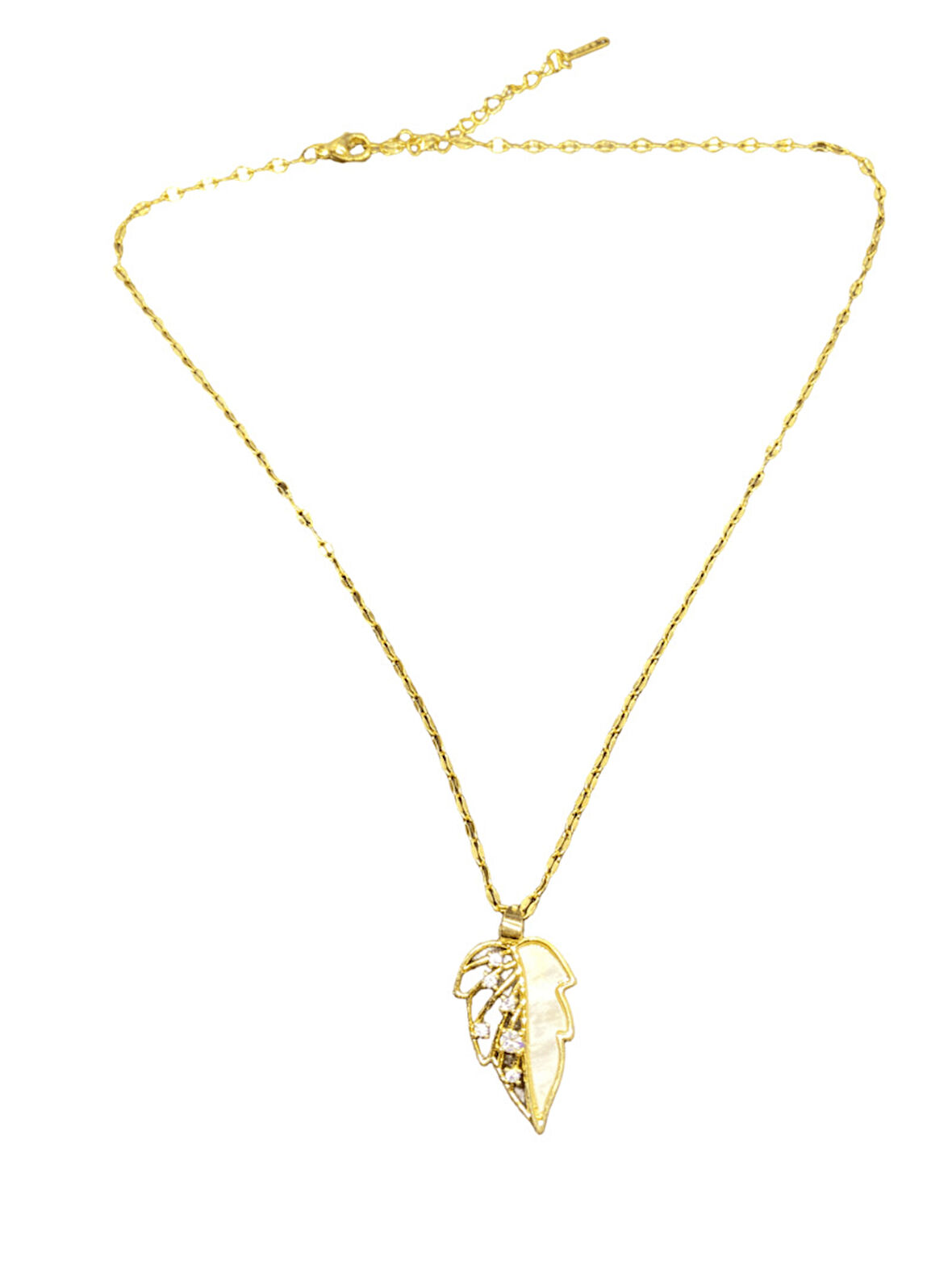 Altın Renk Parlak ve Şık Taşlı 316L Çelik VIP Yaprak Model Kadın Kolye - Göz Alıcı Şık Tasarım