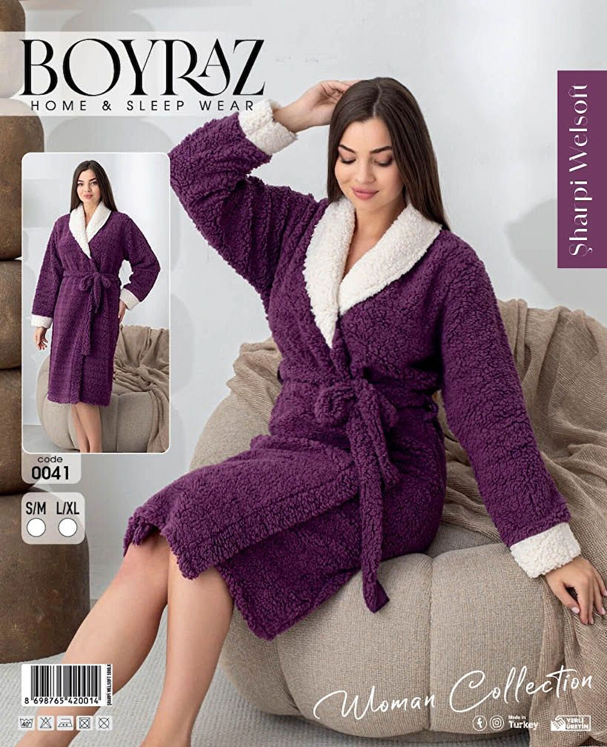 Boyraz 0041 Kadın Sharpi Welsolf Sabahlık - Mor - S-M