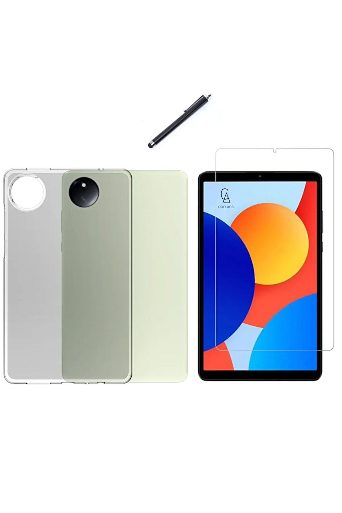 Xiaomi Redmi Pad SE 8.7 inç ile Uyumlu Şeffaf Esnek Silikon Tablet Kılıfı Ekran Koruyucu ve Kalem