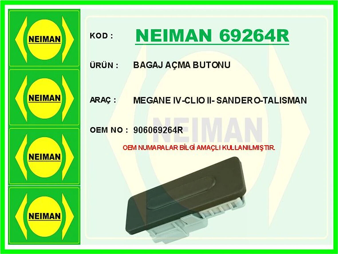 BAGAJ AÇMA BUTONU MEGANE 4-CLIO 2- SANDERO-TALISMAN 906069264R