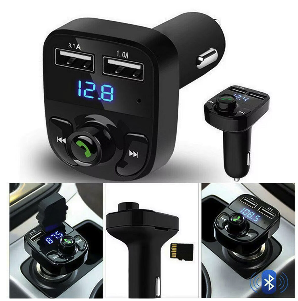 Bluetooth kablosuz araç kiti ve hızlı şarj cihazı bakır sargı akım korumalı fm Transmitter net ses