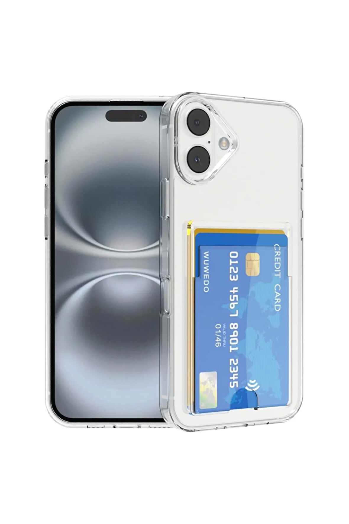 Apple iPhone 16 Uyumlu Kılıf Kartlık Bölmeli Arkası Şeffaf Soft Dayanıklı Kılıf Kapak