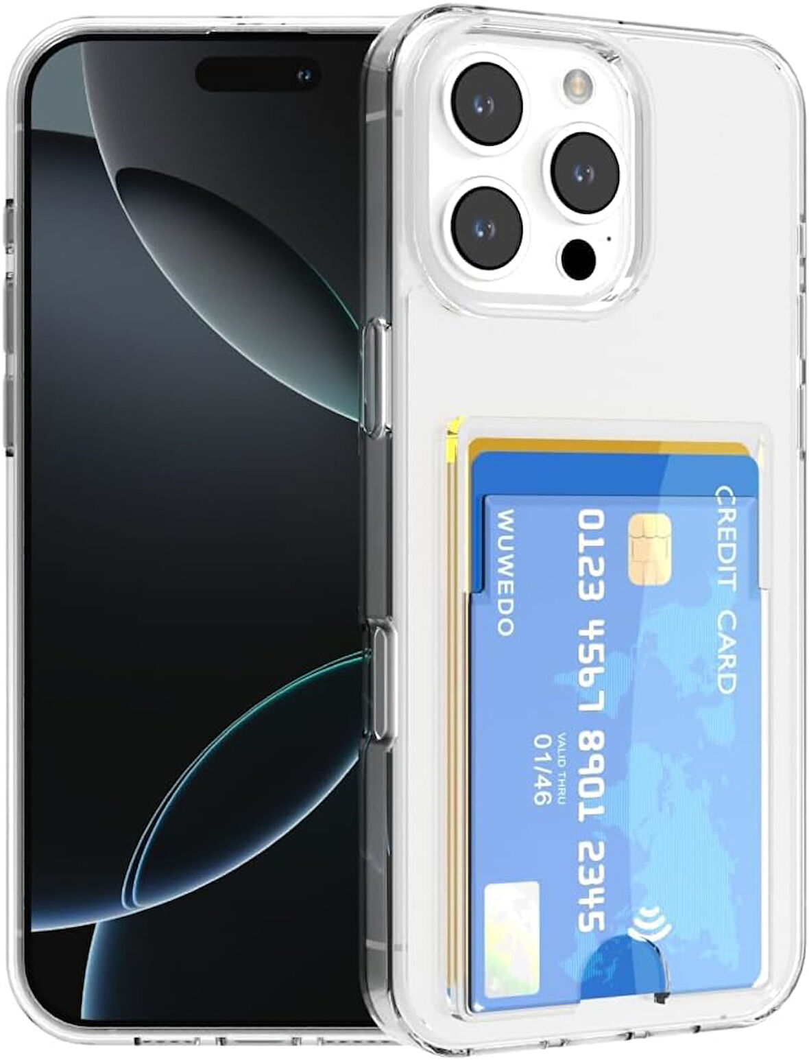 Apple iPhone 16 Pro Max Uyumlu Kılıf Kartlık Bölmeli Arkası Şeffaf Soft Dayanıklı Kılıf Kapak