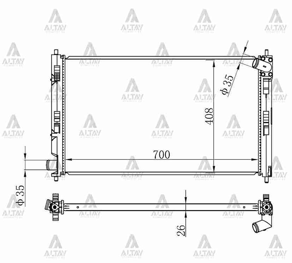 RADYATÖR SU LANCER 2008 / ASX 2010 / OUTLANDER 2006-2013 / 4007 4008 DİZEL 698X408X26 A-T BRAZING 1350A298
