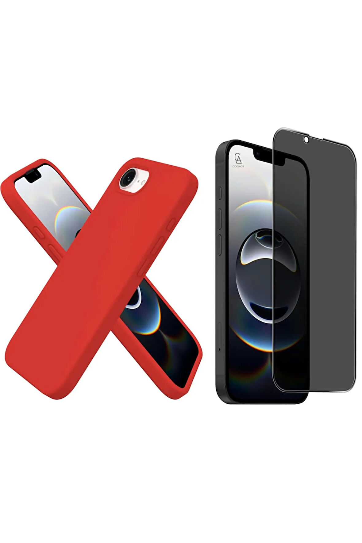 Apple iPhone 16E Uyumlu İçi Kadife Lansman Kılıf ve Hayalet Privacy Tam Kaplayan Cam Ekran Koruyucu