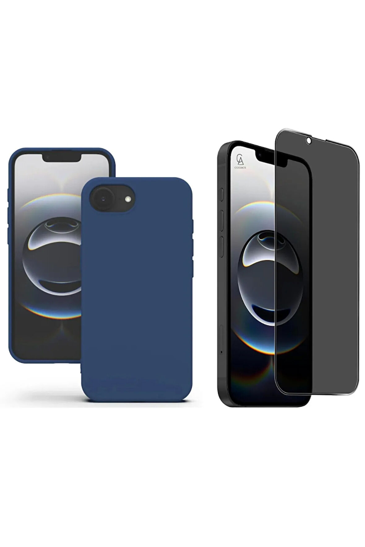 Apple iPhone 16E Uyumlu İçi Kadife Lansman Kılıf ve Hayalet Privacy Tam Kaplayan Cam Ekran Koruyucu