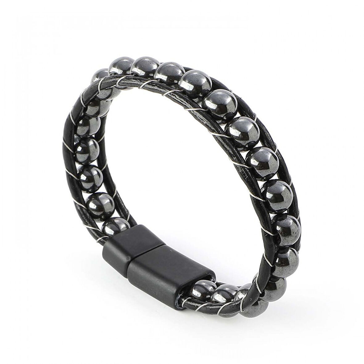   Hematit Doğaltaşlı Deri Bileklik 31832B2D8M5 