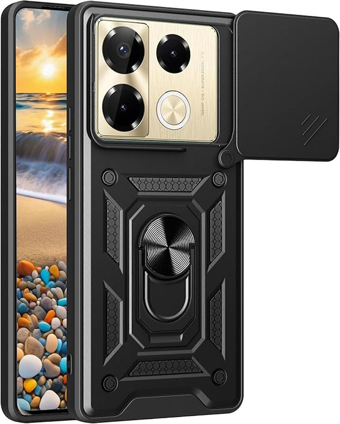 İnfinix Note 40 Pro 5G ile Uyumlu Kılıf Magnetik Standlı Kamera Korumalı Sürgülü Kapak