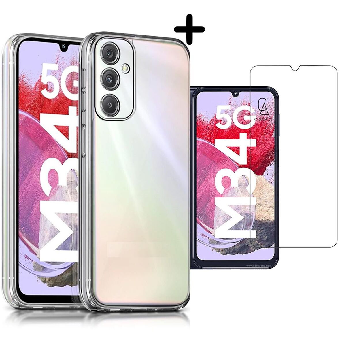 Samsung Galaxy M34 5G Uyumlu Kılıf Esnek Silikon Telefon Kılıfı ve Temperli Cam Ekran Koruyucu