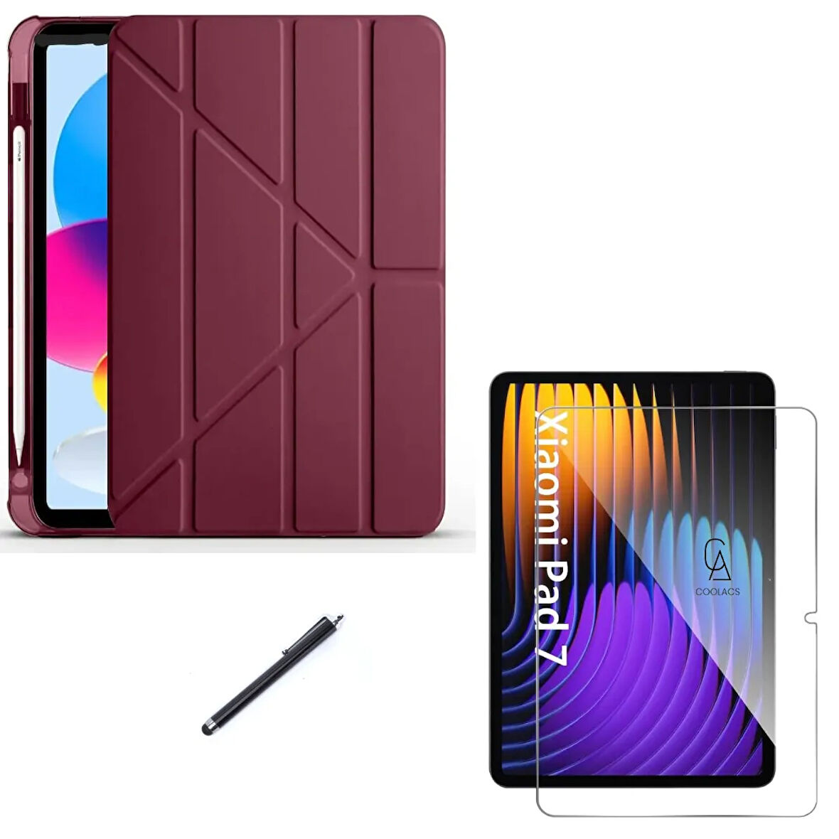 Xiaomi Pad 7 Pro 11.2 inç Uyumlu Tri Fold Kalemlikli Tablet Kılıfı Ekran Koruyucu Kalem Seti