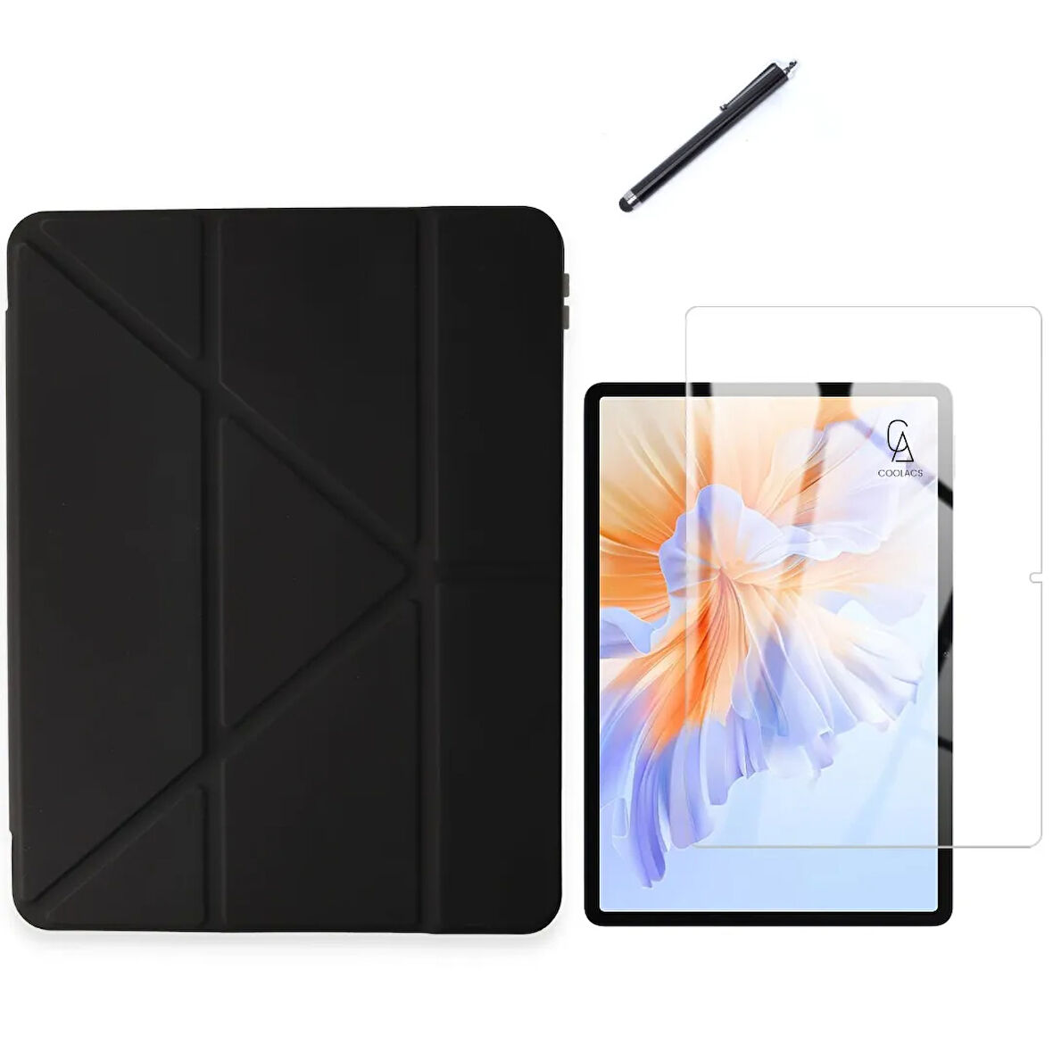 Honor Pad V9 11.5 inç Uyumlu Tri Fold Kalemlikli Tablet Kılıfı Ekran Koruyucu Kalem Seti