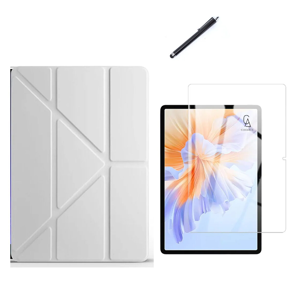 Honor Pad V9 11.5 inç Uyumlu Tri Fold Kalemlikli Tablet Kılıfı Ekran Koruyucu Kalem Seti