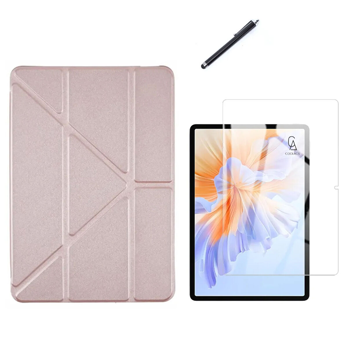 Honor Pad V9 11.5 inç Uyumlu Tri Fold Kalemlikli Tablet Kılıfı Ekran Koruyucu Kalem Seti