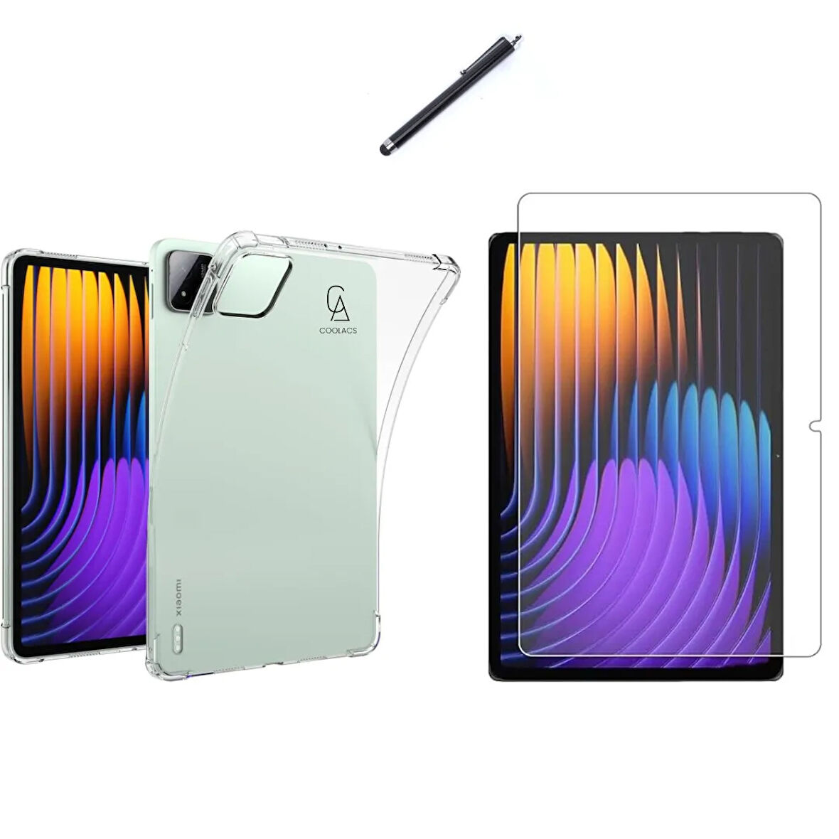 Xiaomi Pad 7 Pro 11.2 Inç ile Uyumlu Şeffaf Esnek Silikon Tablet Kılıfı Ekran Koruyucu ve Kalem