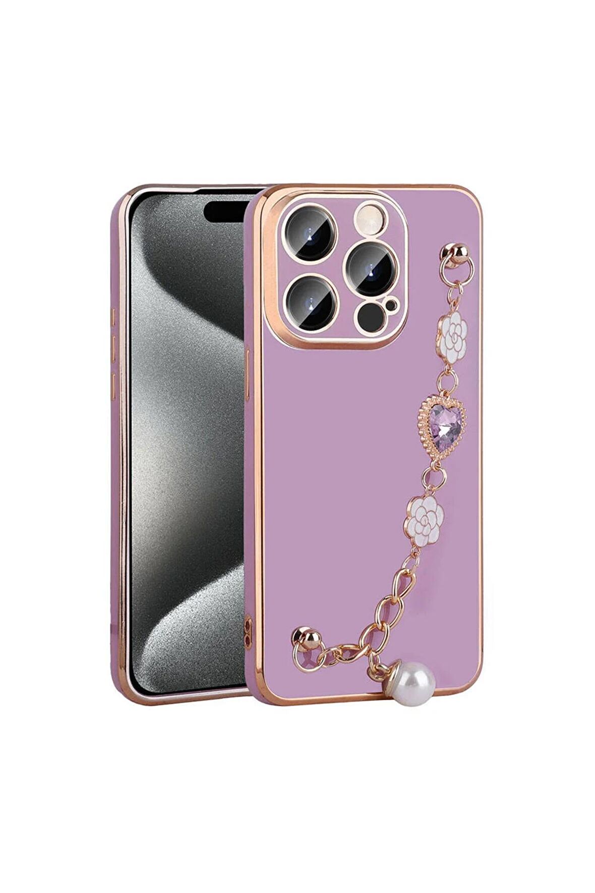 Apple iPhone 15 Pro Max ile Uyumlu Kılıf El Tutamaçlı Kamera Korumalı Kadın Telefon Kılıfı Kapak