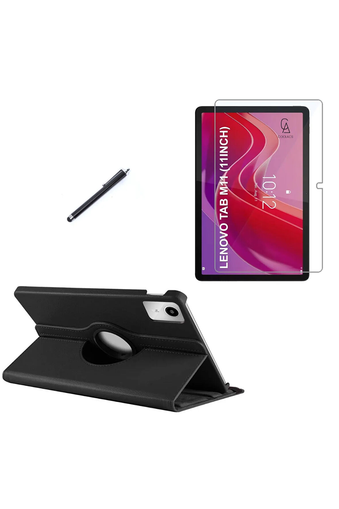 Lenovo Tab M11 TB-330FU Uyumlu Kılıf Dönebilen Standlı Tablet Kılıfı + Ekran Koruyucu + Kalem