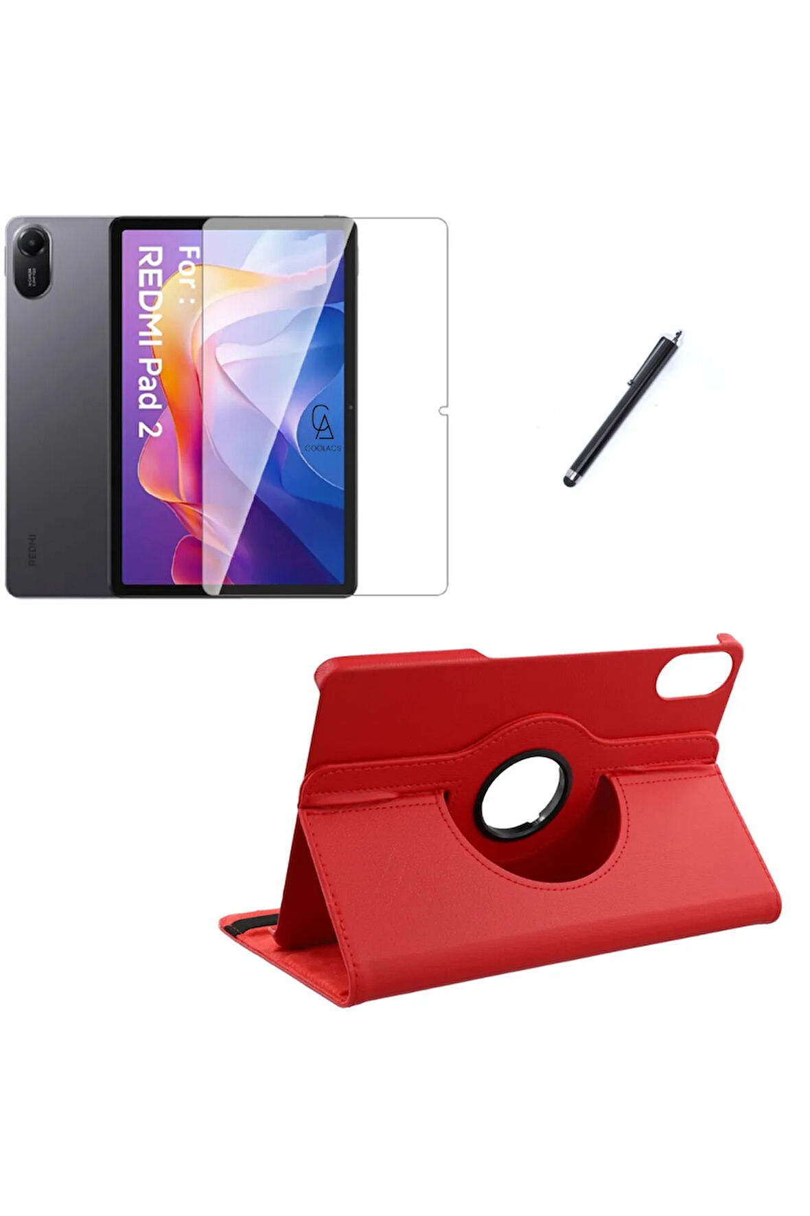 Xiaomi Redmi Pad 2 11 Inç Uyumlu 360° Dönebilen Standlı Tablet Kılıfı Ekran Koruyucu ve Kalem Seti