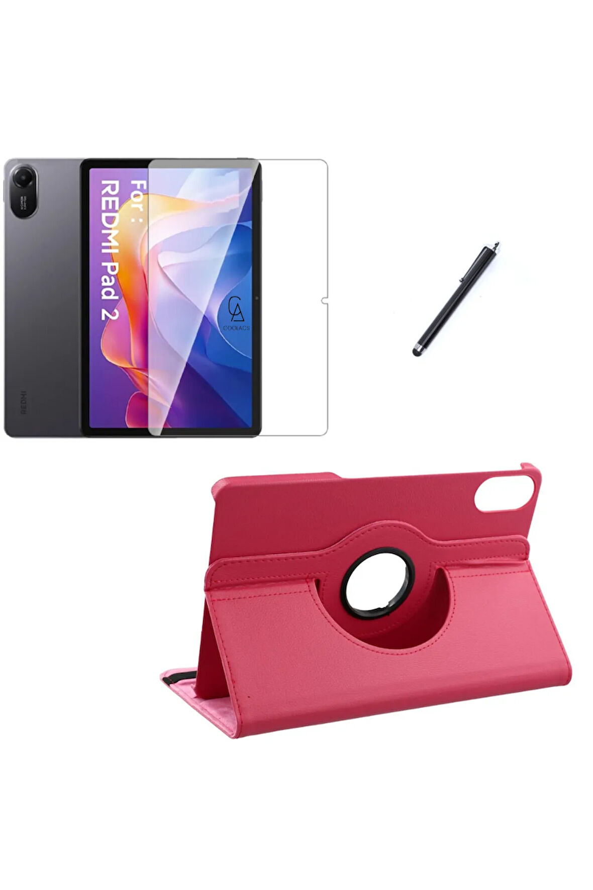 Xiaomi Redmi Pad 2 11 Inç Uyumlu 360° Dönebilen Standlı Tablet Kılıfı Ekran Koruyucu ve Kalem Seti