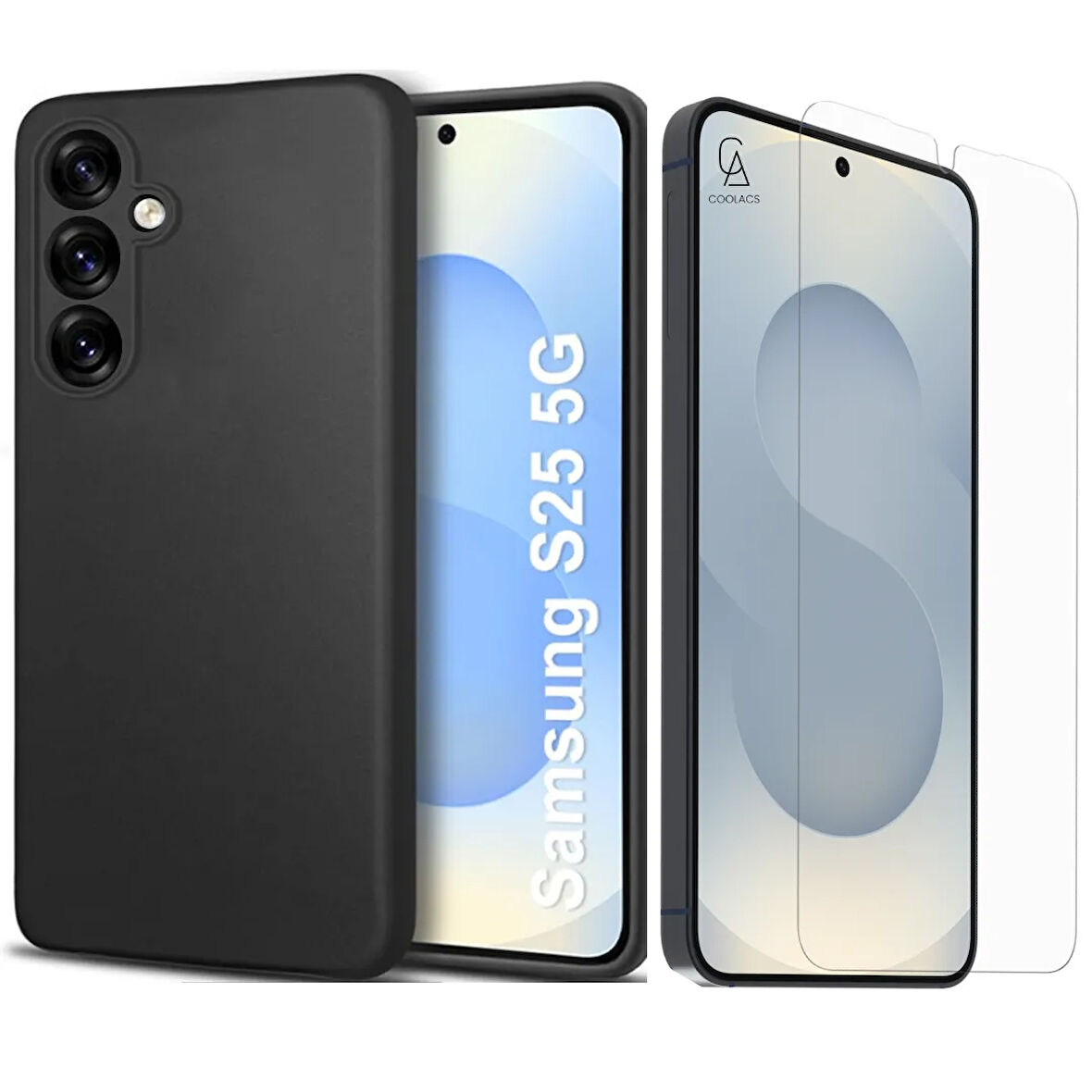 Samsung Galaxy S25 Uyumlu Kılıf Esnek Silikon Telefon Kılıfı ve Temperli Cam Ekran Koruyucu