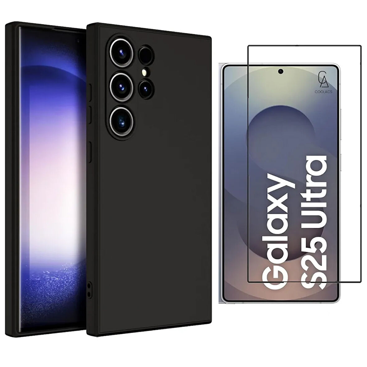 Samsung Galaxy S25 Ultra Uyumlu Kılıf Esnek Silikon Telefon Kılıfı ve Temperli Cam Ekran Koruyucu