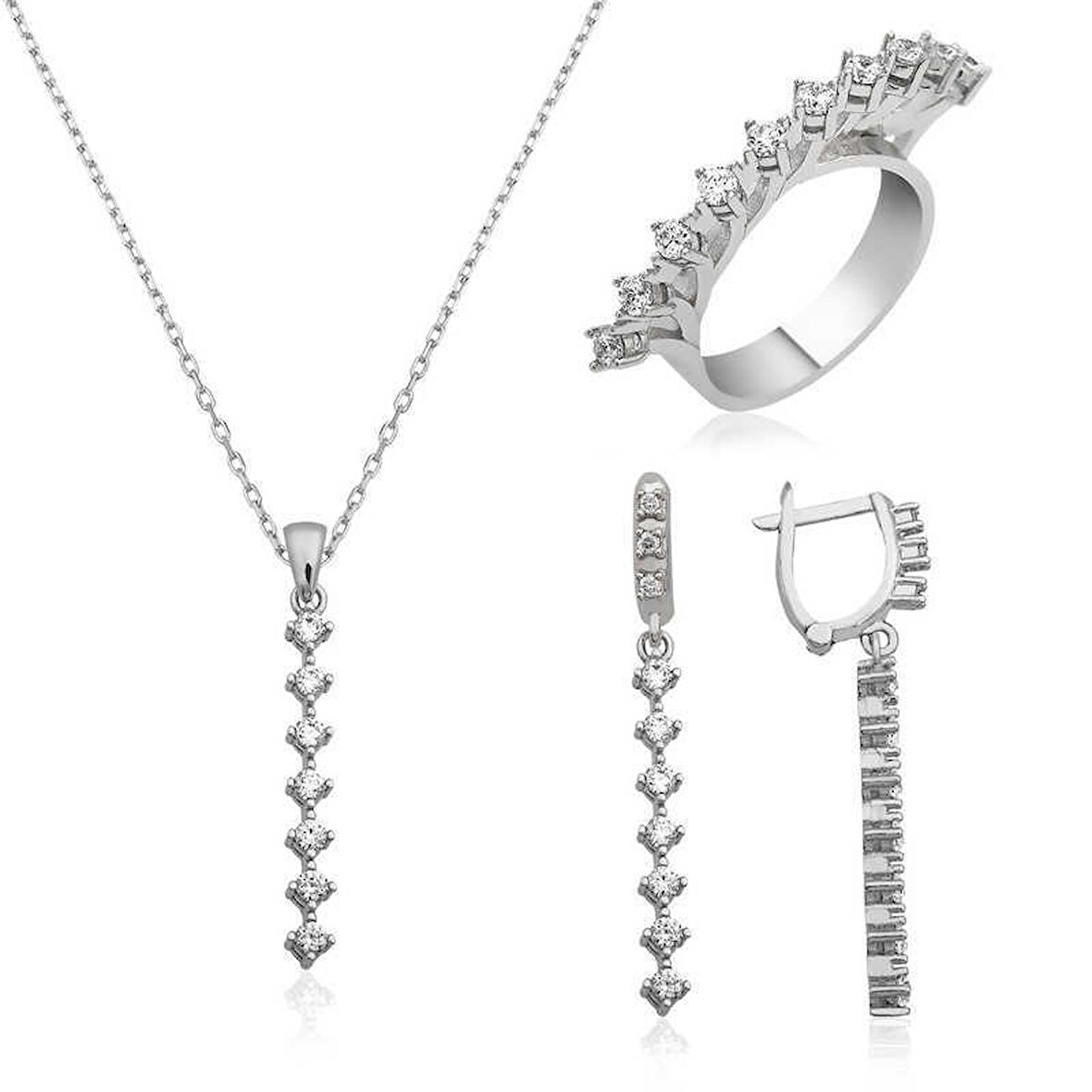 Gümüş Sıra Taşlı kadin Set - 11