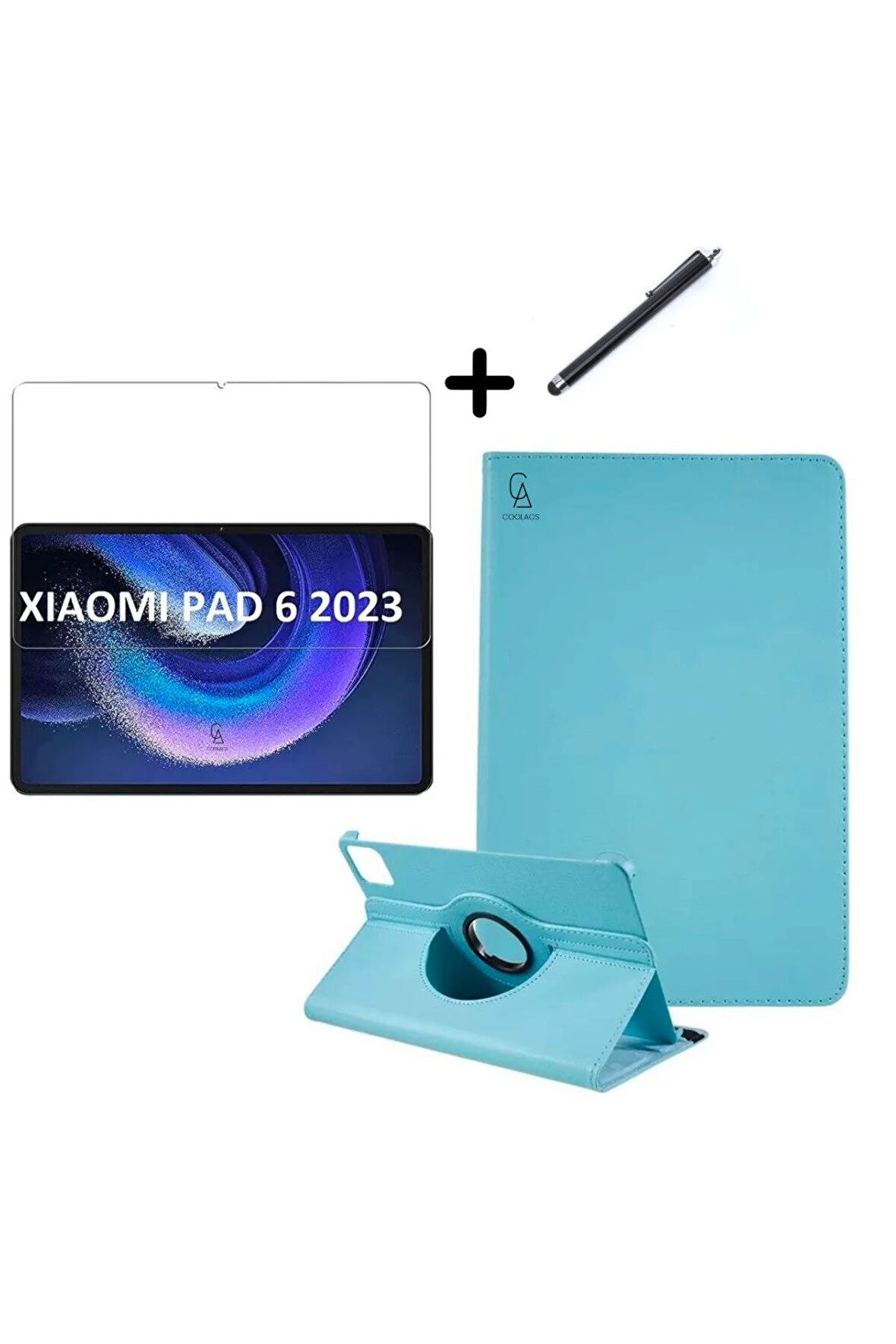 Xiaomi Pad 6 11 inç Uyumlu 360° Dönebilen Standlı Tablet Kılıfı Ekran Koruyucu ve Kalem Seti