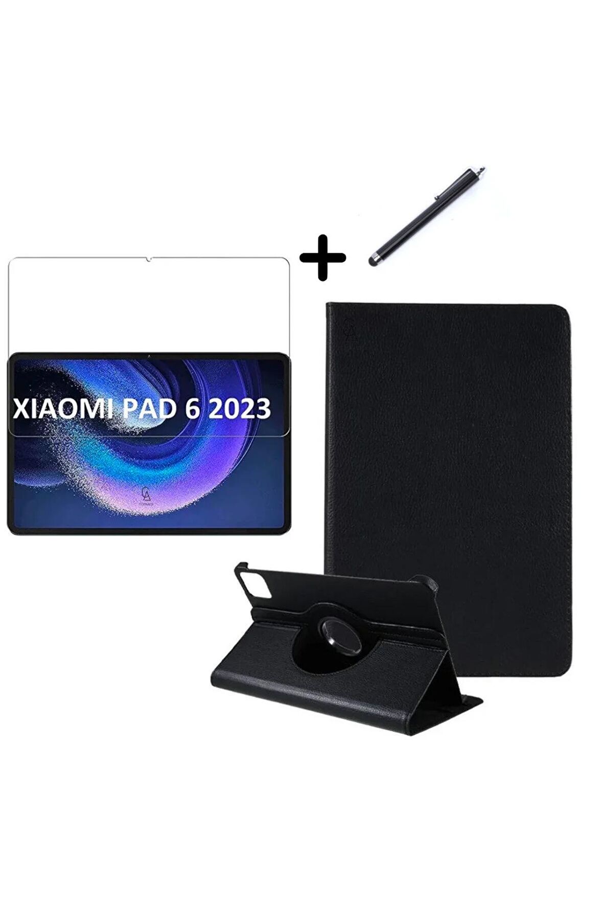 Xiaomi Pad 6 11 inç Uyumlu 360° Dönebilen Standlı Tablet Kılıfı Ekran Koruyucu ve Kalem Seti