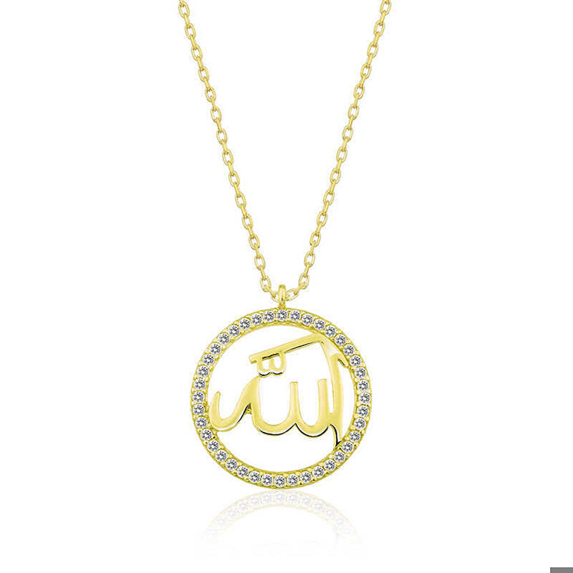 Gümüş Gold Arapça Allah Yazılı Bayan Kolye