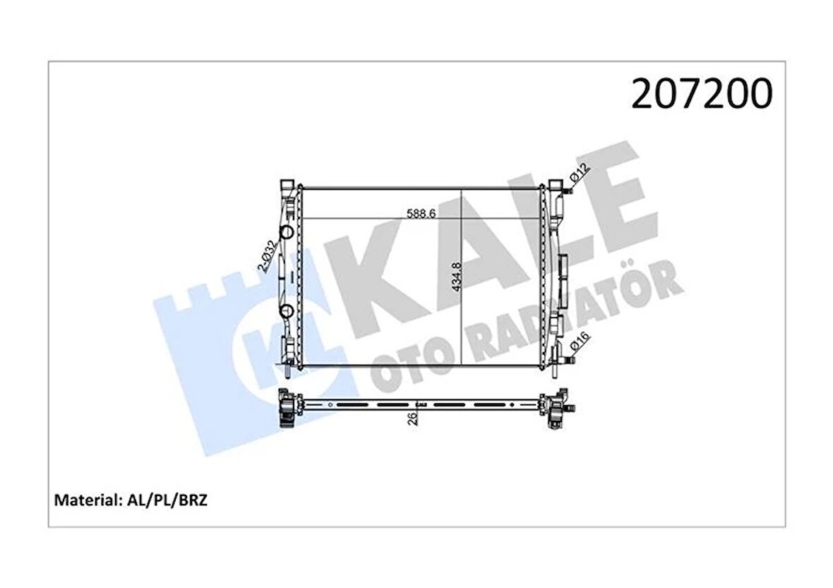 MOTOR SU RADYATÖRÜ RENAULT MEGANE 2 2002SCENIC 2003 1.5-1.9DCİ/1.4-1.6-2.0 165 AC KLİMASIZ MEK 590X455X32 1 SIRA ALB 8200357536 8200115542
