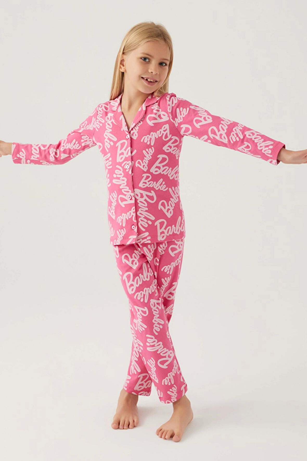 Barbie 1767-G Kız Çocuk Garson Gömlek Pijama Takımı