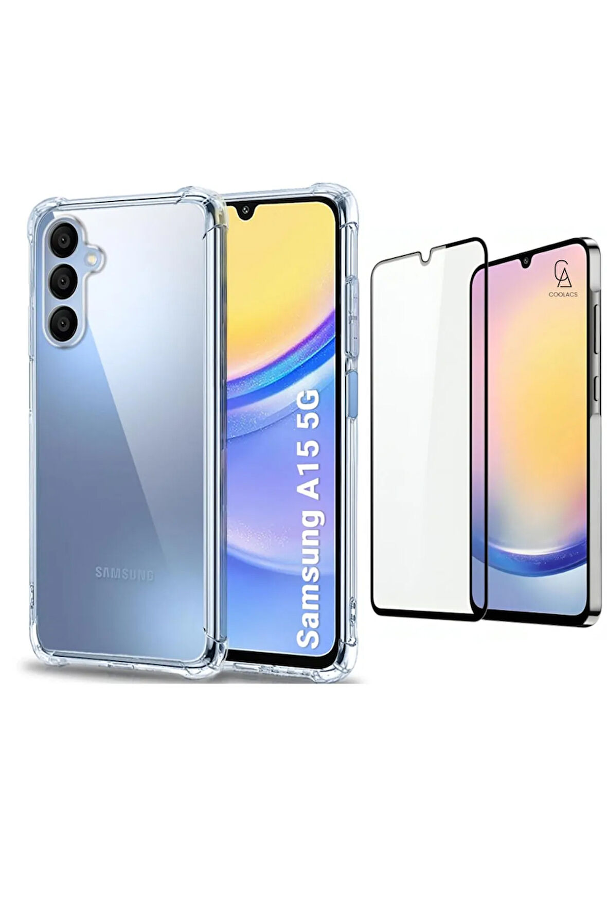 Samsung Galaxy A15 Uyumlu Köşe Dolgulu Anti Shock Telefon Kılıfı ve 5d Kırılmaz Cam Ekran Koruyucu