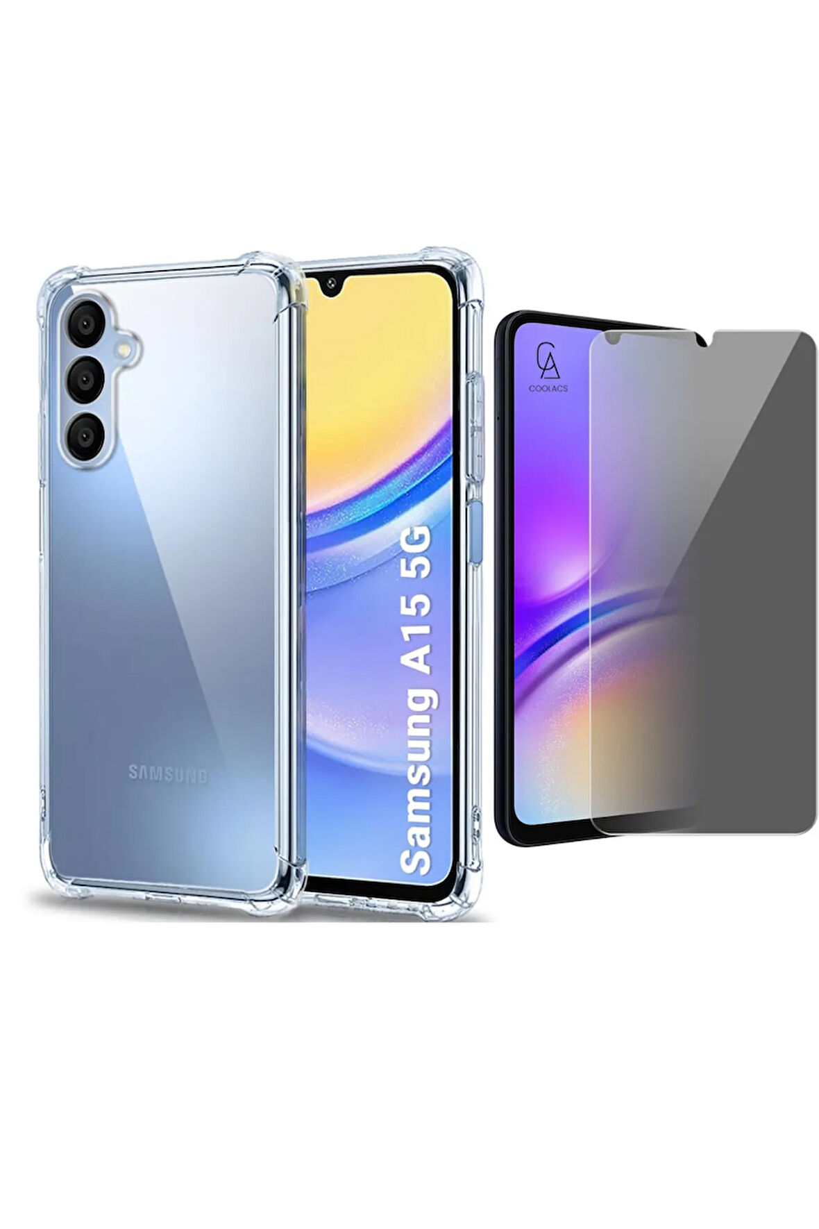 Samsung Galaxy A15 Uyumlu Köşe Dolgulu Anti Shock Telefon Kılıfı ve Hayalet Privacy Ekran Koruyucu