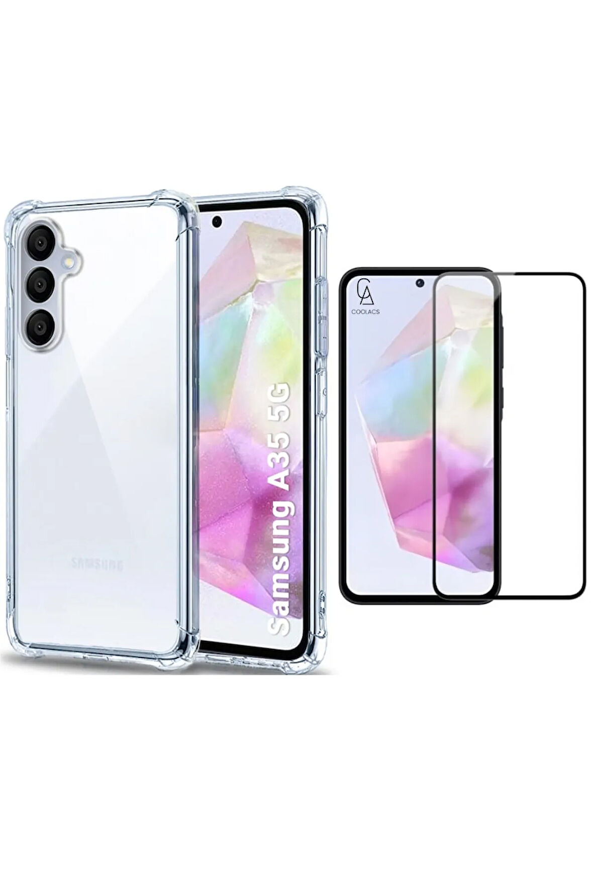 Samsung Galaxy A35 Uyumlu Köşe Dolgulu Anti Shock Telefon Kılıfı ve 5d Kırılmaz Cam Ekran Koruyucu