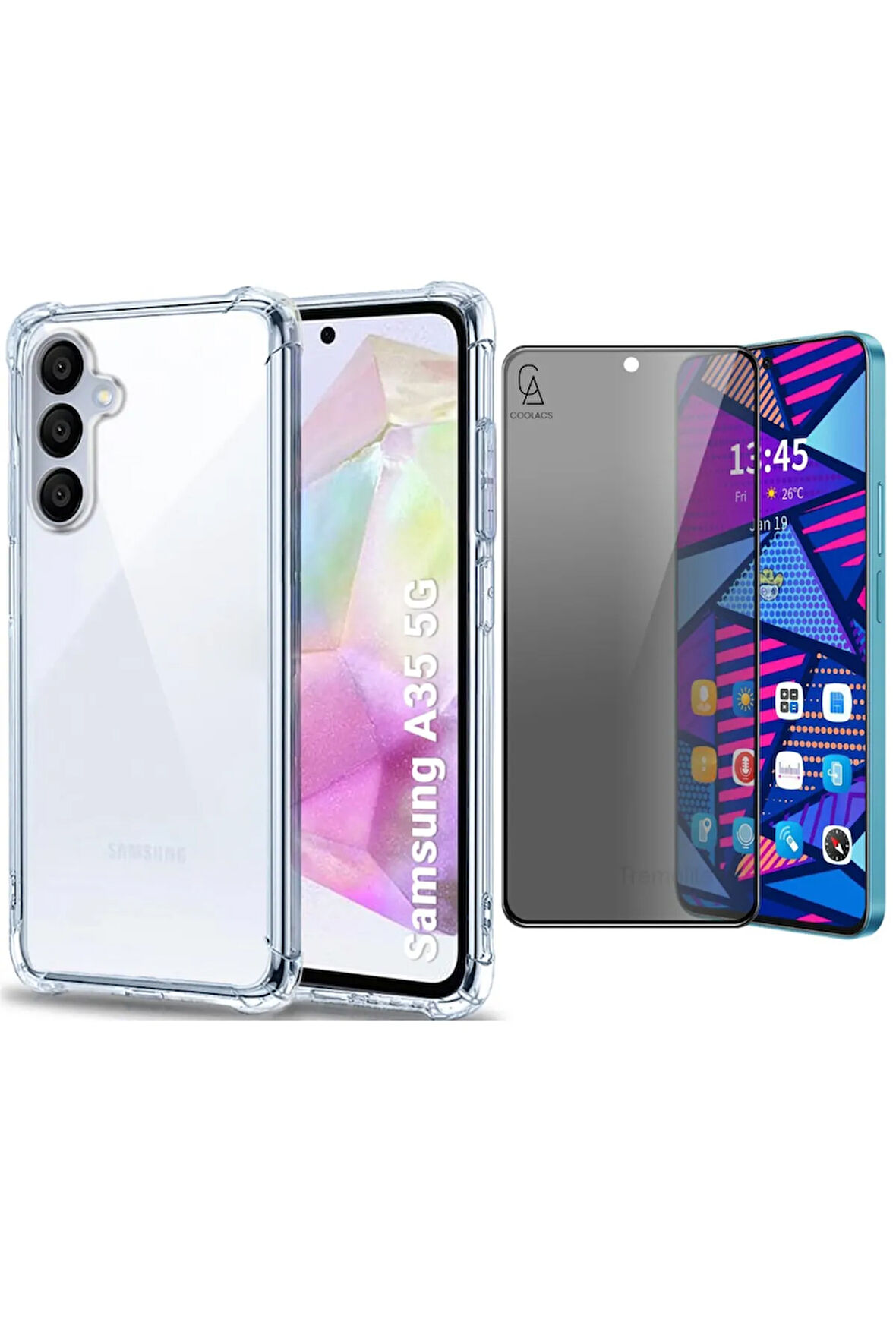 Samsung Galaxy A35 Uyumlu Köşe Dolgulu Anti Shock Telefon Kılıfı ve Hayalet Privacy Ekran Koruyucu