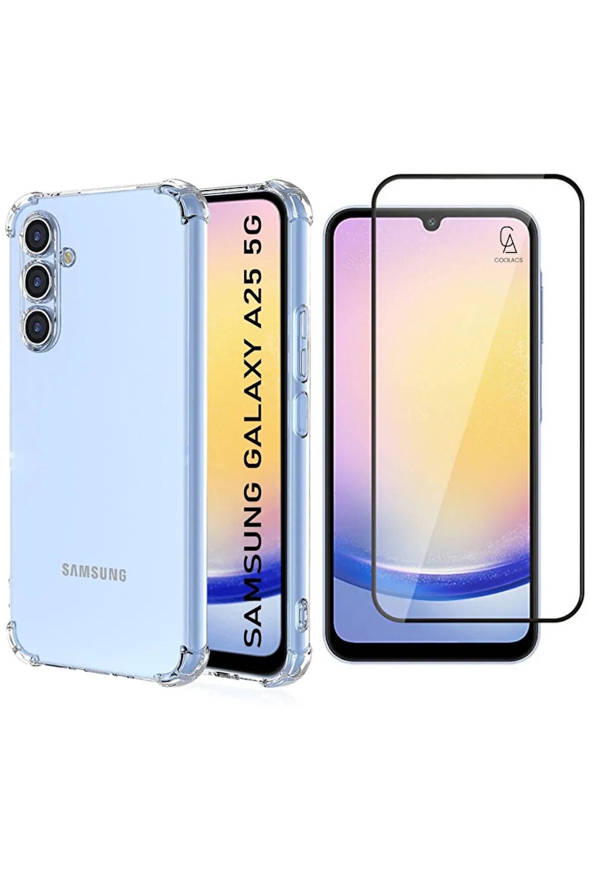 Samsung Galaxy A25 Uyumlu Köşe Dolgulu Anti Shock Telefon Kılıfı ve 5d Kırılmaz Cam Ekran Koruyucu