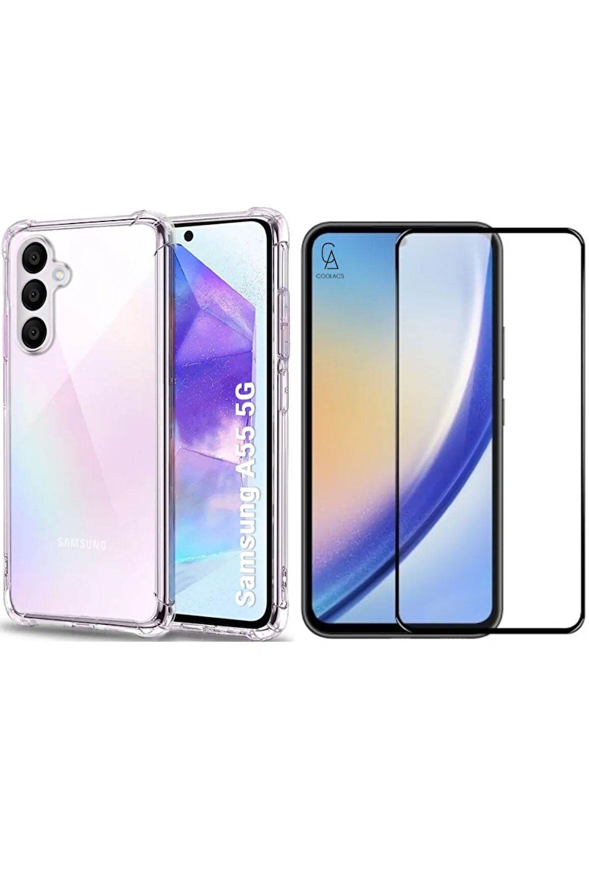 Samsung Galaxy A55 Uyumlu Köşe Dolgulu Anti Shock Telefon Kılıfı ve 5d Kırılmaz Cam Ekran Koruyucu