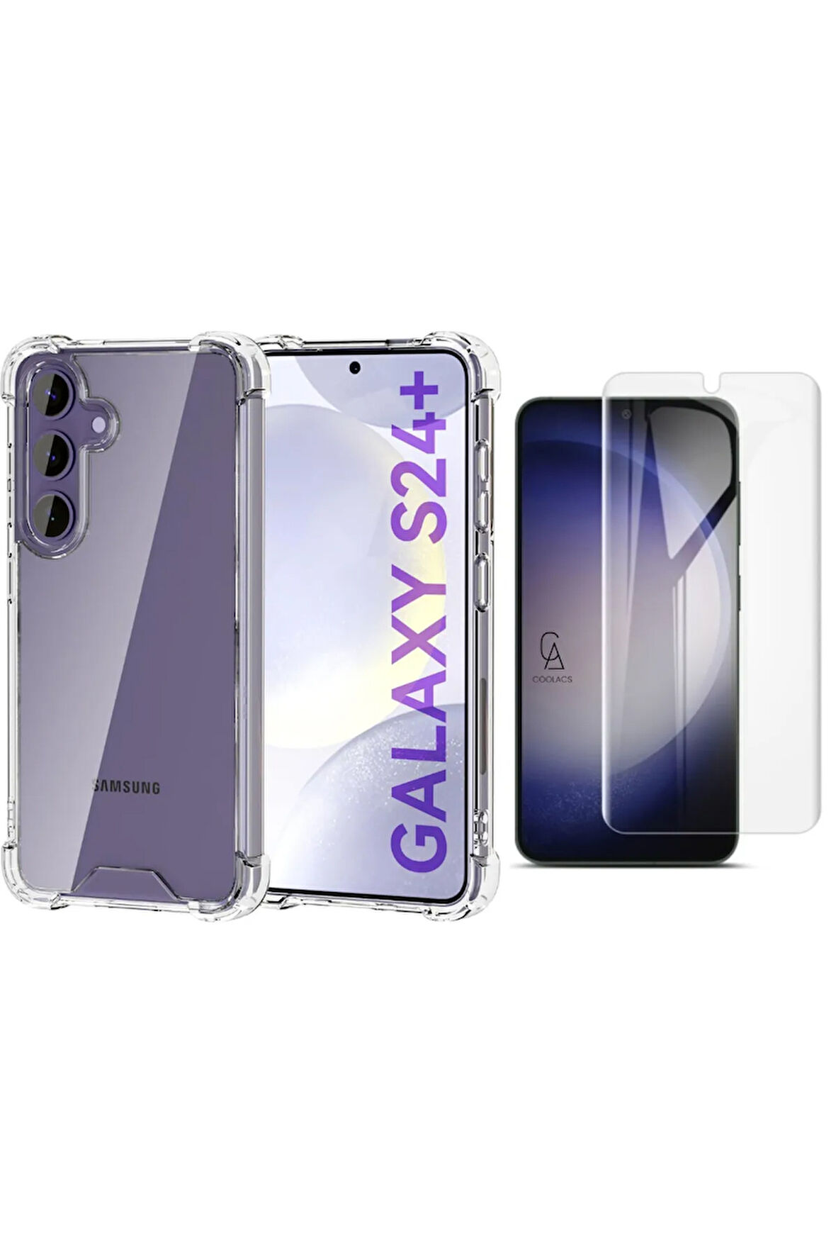 Samsung Galaxy S24 Plus Uyumlu Köşe Dolgulu Anti Shock Telefon Kılıfı ve Kırılmaz Cam Ekran Koruyucu