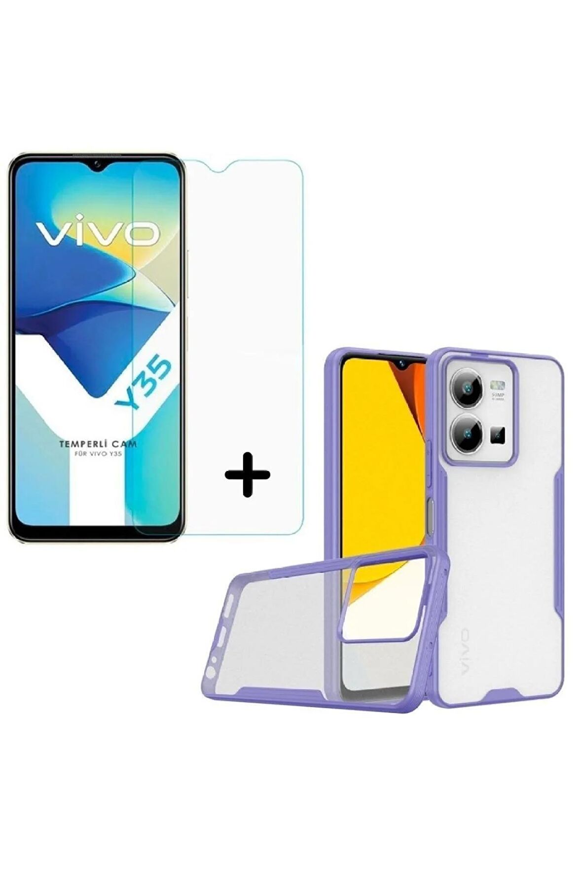 Vivo Y35 Ile Uyumlu Kılıf Pastel Renkli Ince Hafif Telefon Kılıfı Ve Temperli Cam Ekran Koruyucu
