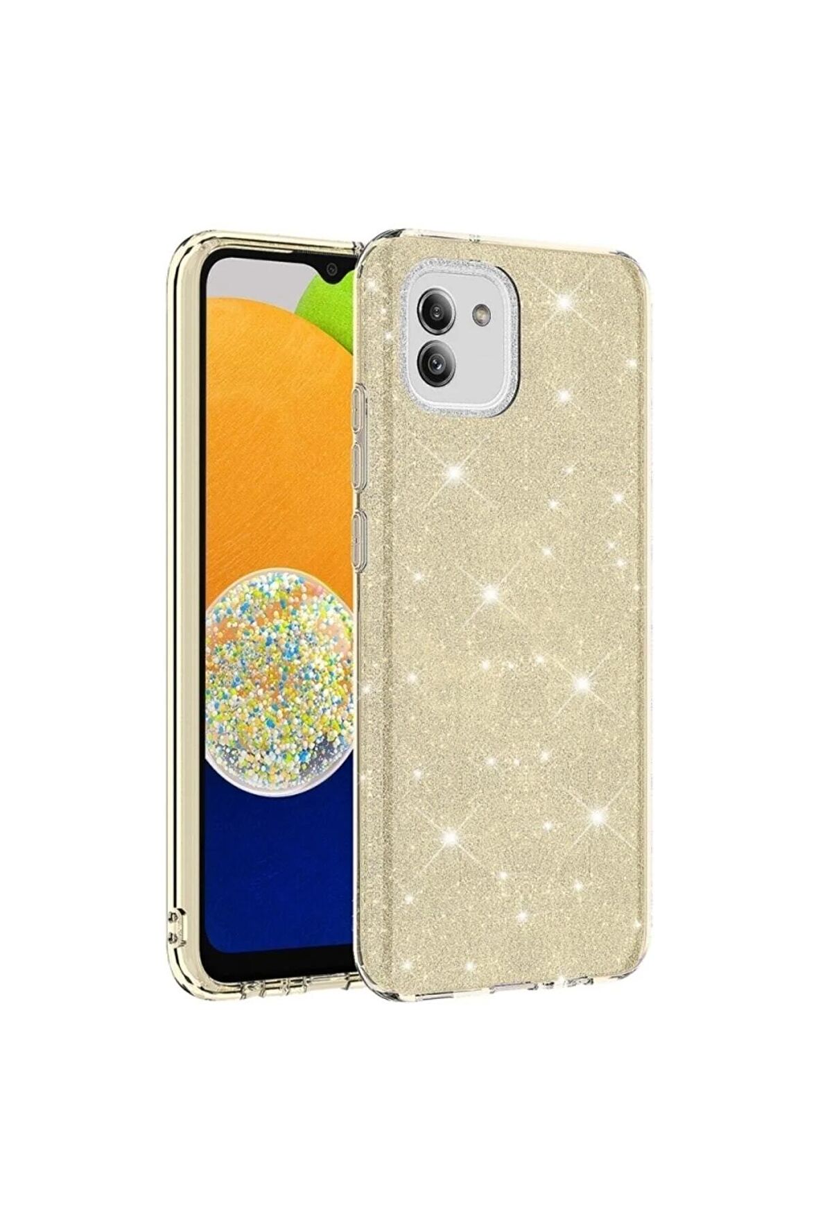 Samsung Galaxy A03 Uyumlu Luxury Simli Taşlı Parlak Silikon Tam Koruma Kadın Telefon Kılıfı Kapak