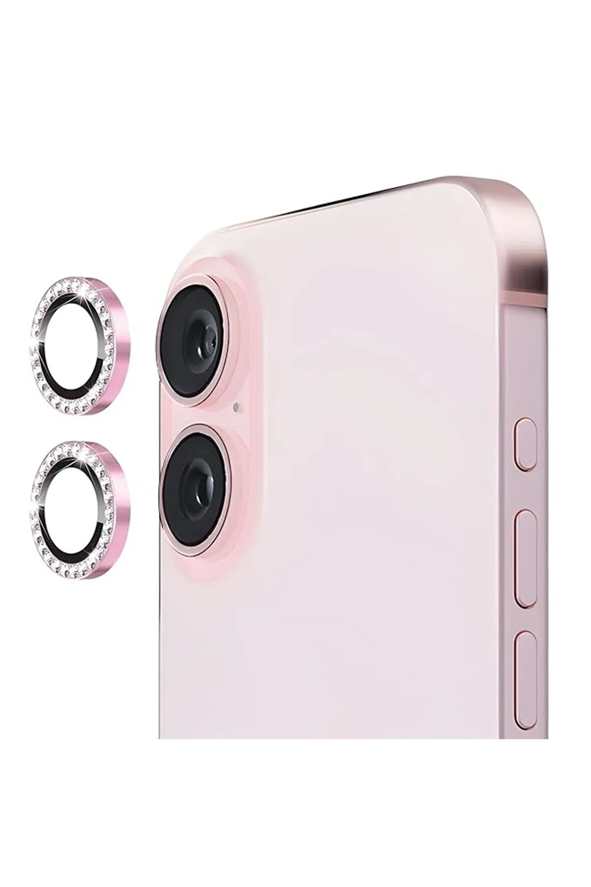 Apple iPhone 16 ile Uyumlu Parlak Taşlı Elmas Görünümlü Kamera Lens Koruyucu