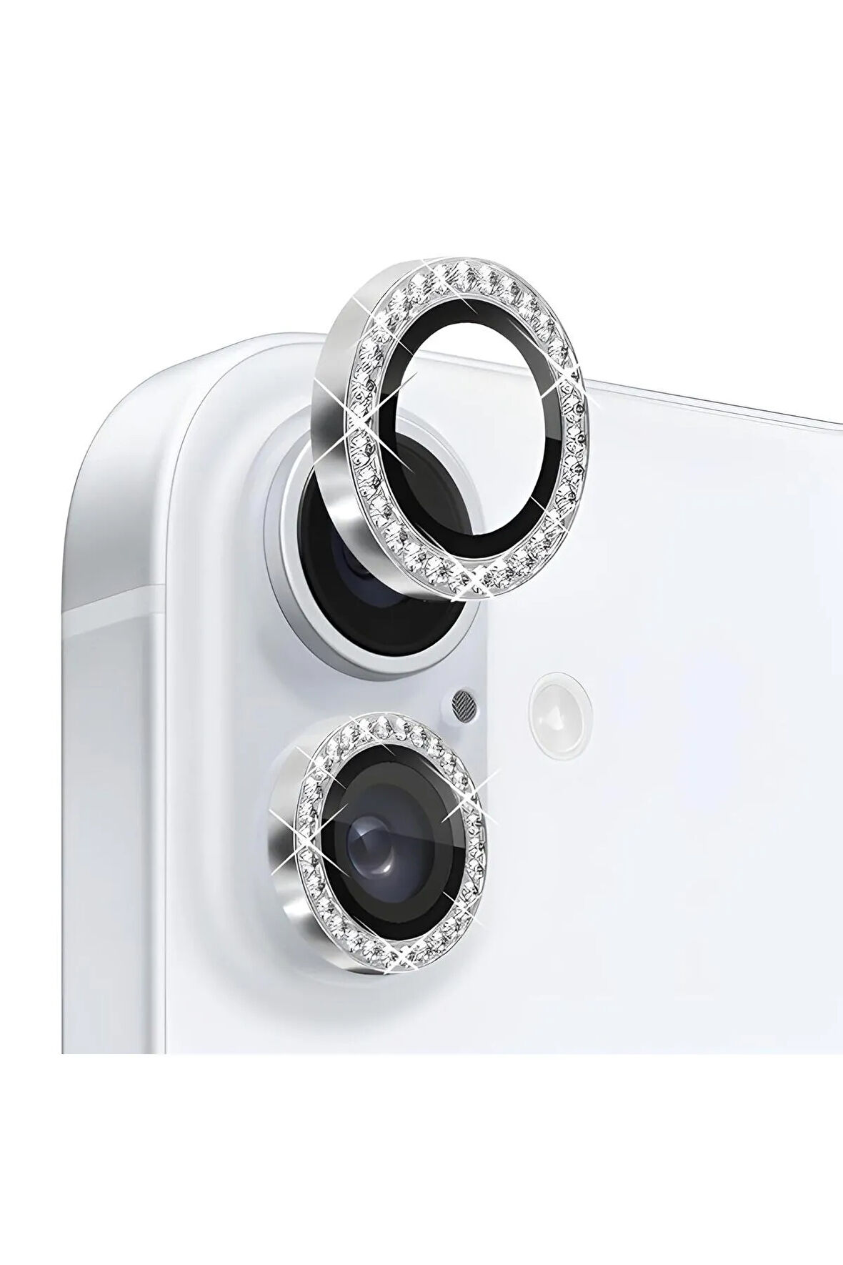 Apple iPhone 16 Plus ile Uyumlu Parlak Taşlı Elmas Görünümlü Kamera Lens Koruyucu