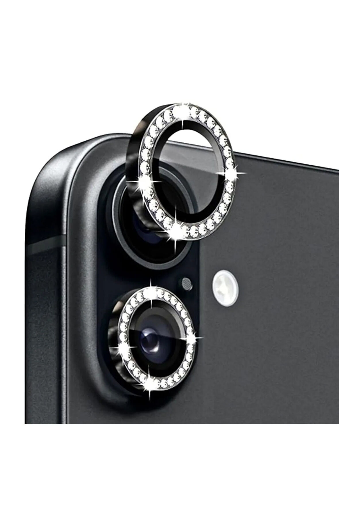 Apple iPhone 16 Plus ile Uyumlu Parlak Taşlı Elmas Görünümlü Kamera Lens Koruyucu