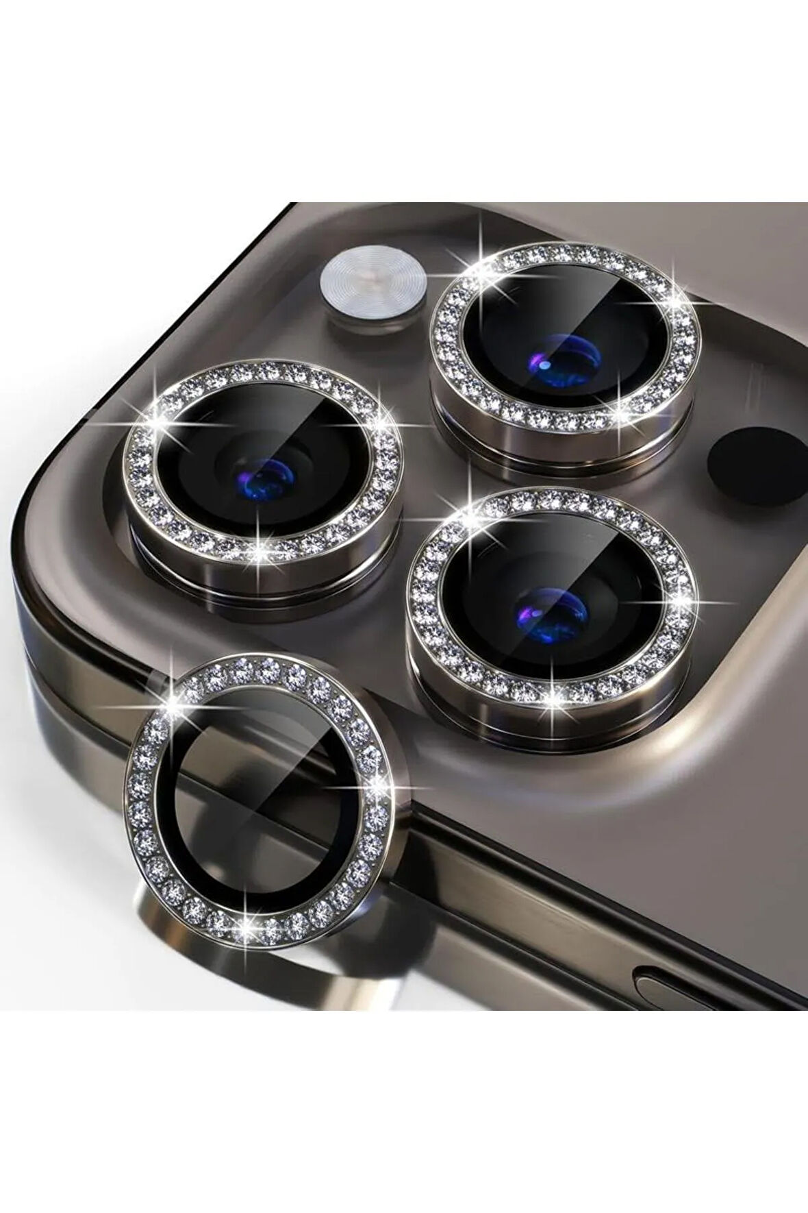 Apple iPhone 16 Pro ile Uyumlu Parlak Taşlı Elmas Görünümlü Kamera Lens Koruyucu