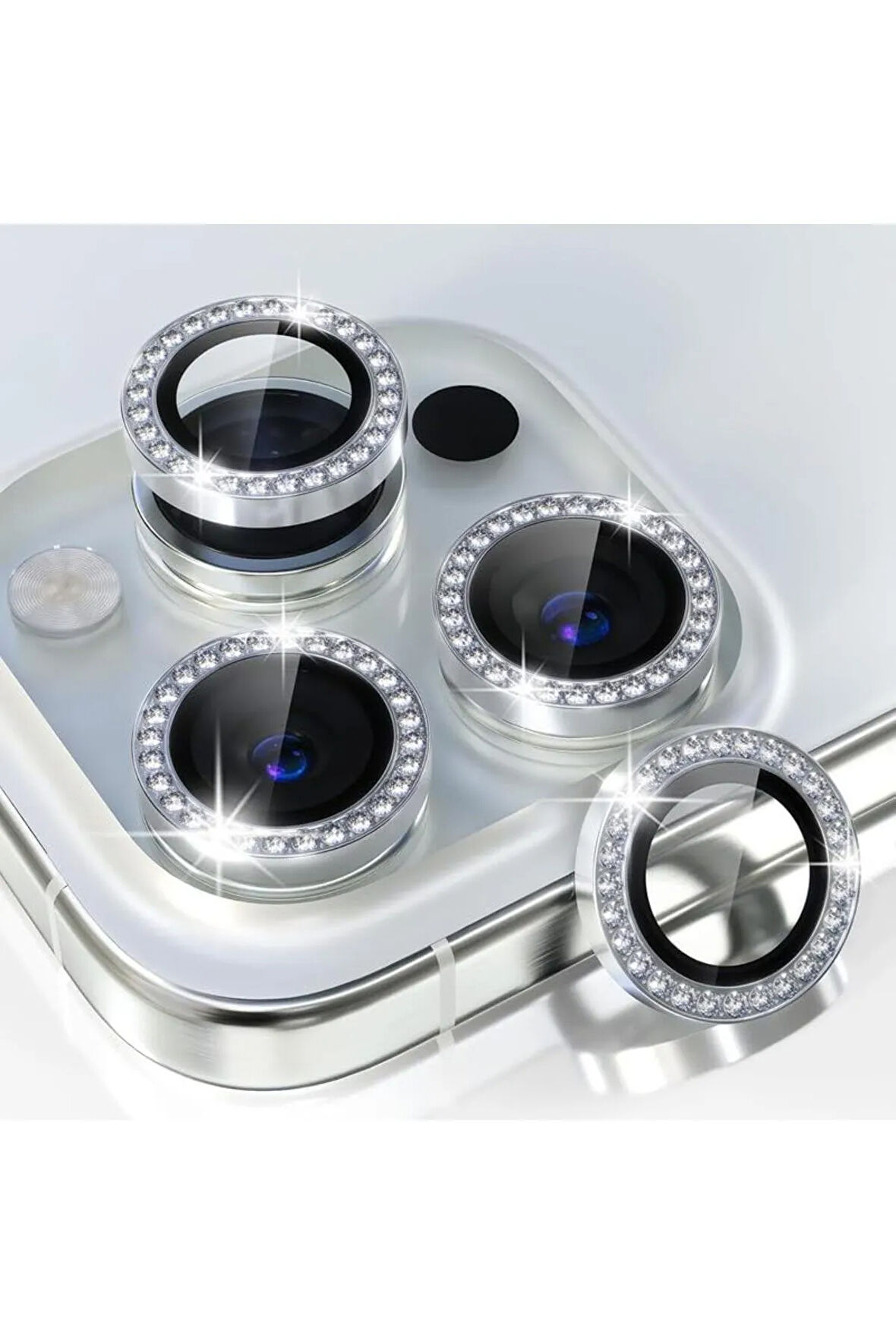 Apple iPhone 16 Pro ile Uyumlu Parlak Taşlı Elmas Görünümlü Kamera Lens Koruyucu